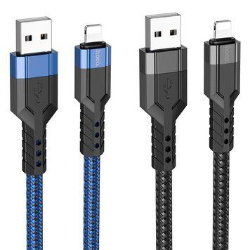 Купити Кабель HOCO U110 USB to iP 2.4A, 1.2m, nylon, aluminum connectors, Black
