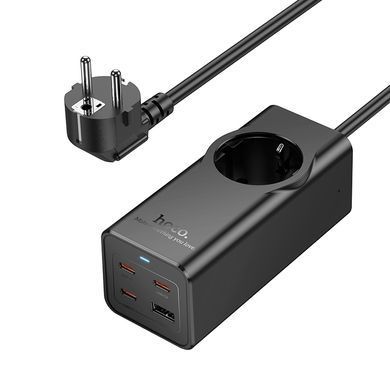 Купити Мережевий подовжувач HOCO NS9 Wisdom 1-position (PD67W/3C1A) desktop socket (EU/GER) (2 m) Black