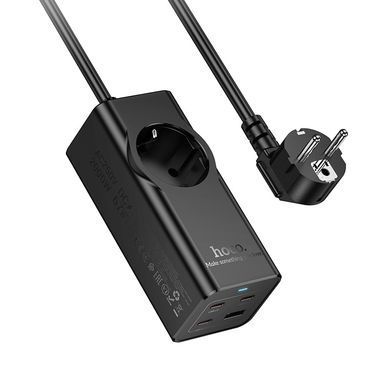 Купити Мережевий подовжувач HOCO NS9 Wisdom 1-position (PD67W/3C1A) desktop socket (EU/GER) (2 m) Black