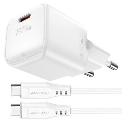 Купити Мережевий зарядний пристрій ACEFAST A77 mini PD30W GaN single USB-C charger set (C3-03) White