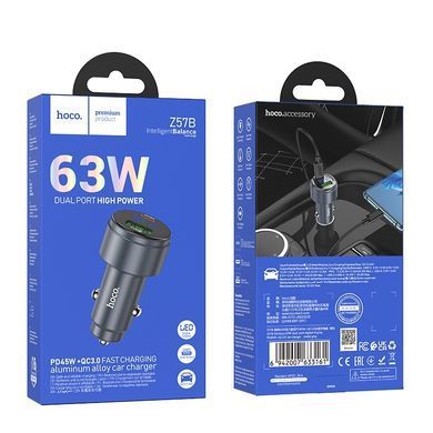 Купити Автомобільний зарядний пристрій HOCO Z57B Glorious 63W dual-port digital display PD45W+QC3.0 car charger Metal Gray