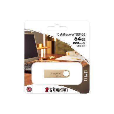 Купити Флеш-накопичувач Kingston USB 3.2 SE9 G3 64GB 220MB/s Metal/Gold
