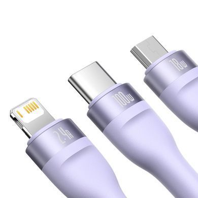 Купити Кабель Baseus Flash Series Ⅱ One-for-three Fast Charging Data Cable USB to M+L+C 100W 1.2m Purple
