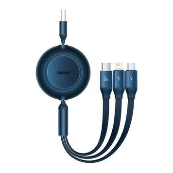 Купити Кабель Baseus Bright Mirror 2 Series Retractable 3-in-1 Fast Charging Data Cable USB to M+L+C 66W 1.1m Blue