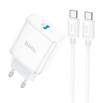 Купити Мережевий зарядний пристрій з кабелем HOCO C104A Stage single port PD20W charger set (Type-C to Type-C) (EU) White