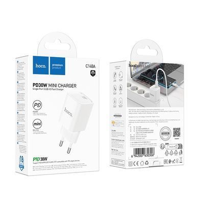 Купити Мережевий зарядний пристрій HOCO C148A Charm single port PD30W charger (EU) White