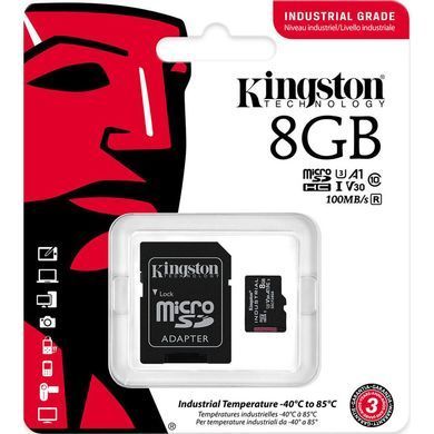 Купити Карта пам'яті microSDHC (UHS-1 U3) Kingston Industrial 8Gb class 10 V30 А1 (adapter SD)