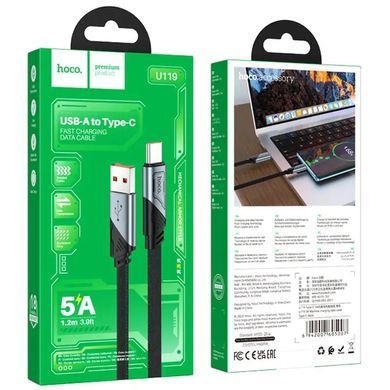 Купити Кабель HOCO U119 USB to Type-C 5A, 1.2m, нейлон, алюминиевые разъемы, Черный