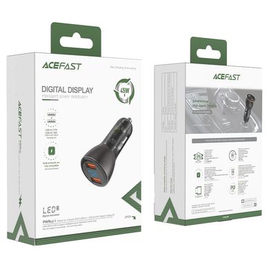 Купити Автомобильное зарядное устройство ACEFAST B7 metal 45W (USB-A + USB-A) with digital display USB-A Black