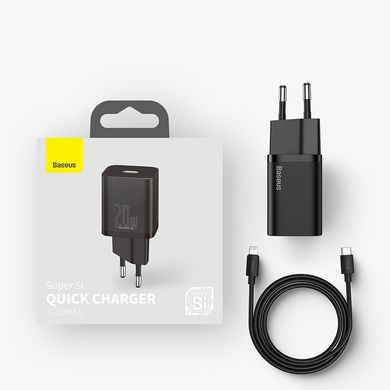 Купити Мережевий зарядний пристрій Baseus Super Si 1C 20W With Cable Type-C/iP Black