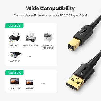 Купити Кабель UGREEN US135 USB 2.0 AM to BM Print Cable 1m (Black)