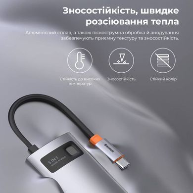 Купити USB-Hub Baseus Metal Gleam Series 5-in-1 Multifunctional （Type-C to HDMI*1+USB3.0*3+PD*1)