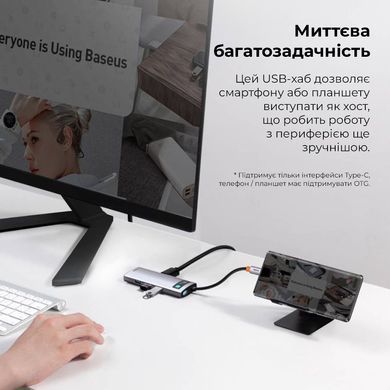 Купити USB-Hub Baseus Metal Gleam Series 5-in-1 Multifunctional （Type-C to HDMI*1+USB3.0*3+PD*1)