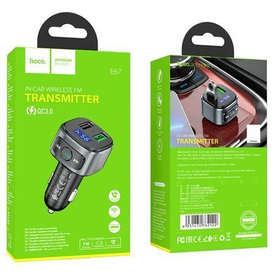 Купити АЗП с FM-модулятором HOCO E67 Fighter QC3.0 18W car BT FM transmitter Black