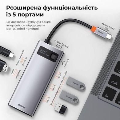 Купити USB-Hub Baseus Metal Gleam Series 5-in-1 Multifunctional （Type-C to HDMI*1+USB3.0*3+PD*1)