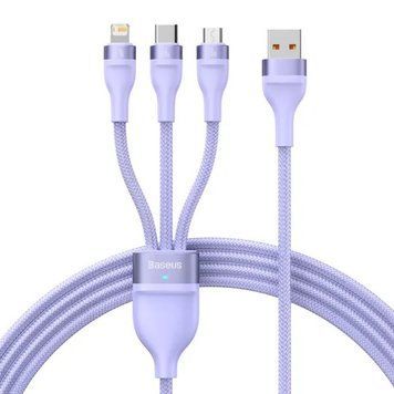 Купити Кабель Baseus Flash Series Ⅱ One-for-three Fast Charging Data Cable USB to M+L+C 66W 1.2m Purple