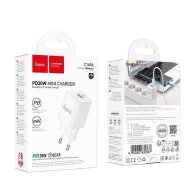 Купити Мережевий зарядний пристрій HOCO C149A Charm PD30W+QC3.0 charger (EU) White
