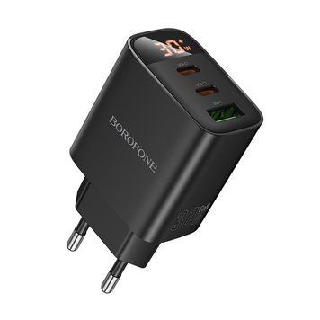 Купити Мережевий зарядний пристрій BOROFONE BA98A Ilustre PD30W (2C1A) charger with digital display (EU) Black