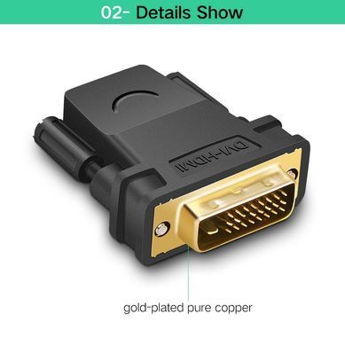 Купити Адаптер UGREEN 20124 DVI 24+1 Male to HDMI Female Adapter (Black) (UGR-20124)