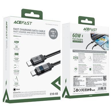 Купити Кабель ACEFAST C15-03 USB-C to USB-C zinc alloy digital display braided charging data cable Black