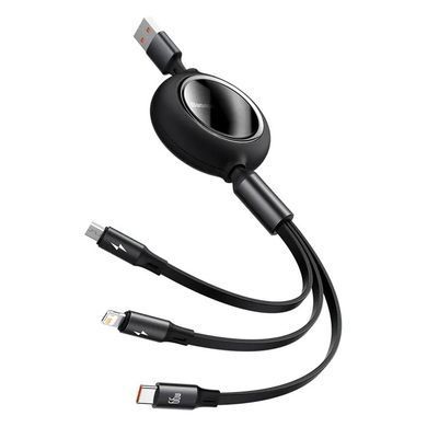 Купити Кабель Baseus Bright Mirror 2 Series Retractable 3-in-1 Fast Charging Data Cable USB to M+L+C 66W 1.1m Black