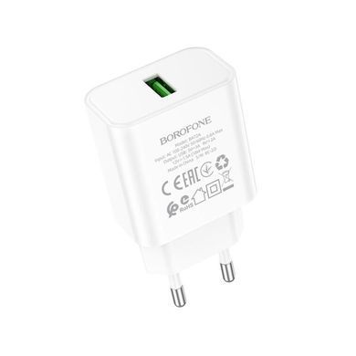 Купити Сетевой зарядное устройство BOROFONE BA72A Spring однопортовое QC3.0 зарядник White