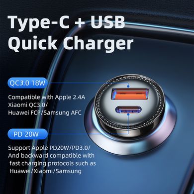 Купити Автомобільний зарядний пристрій ESSAGER Sunset USB-A/Type-C Black