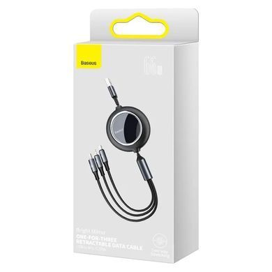 Купити Кабель Baseus Bright Mirror 2 Series Retractable 3-in-1 Fast Charging Data Cable USB to M+L+C 66W 1.1m Black