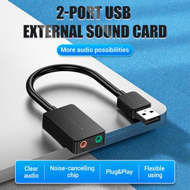 Купити Адаптер Vention 2-port External Sound Card Black 15 см