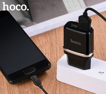 Купити Мережевий зарядний пристрій Hoco C12 Smart dual USB (Micro cable)charger set Black