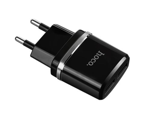 Купити Мережевий зарядний пристрій Hoco C12 Smart dual USB (Micro cable)charger set Black