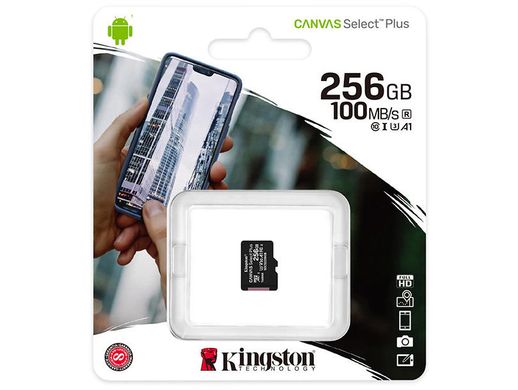 Купити Карта пам'яті Kingston microSDXC Canvas Select Plus 256GB Class 10 UHS-I (U3) V30 A1 85МБ/с R-100MB/s Без адаптера