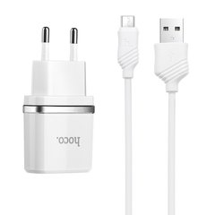 Купити Мережевий зарядний пристрій Hoco C12 Smart dual USB (Micro cable)charger set White
