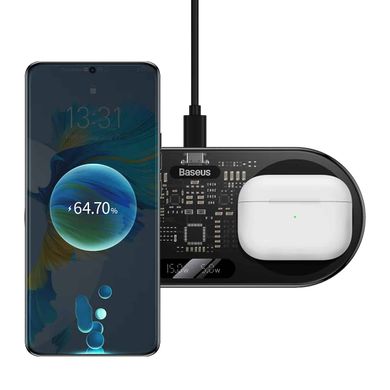 Купити Бездротовий зарядний пристрій Baseus Digital LED Display 2in1 Wireless Charger Black