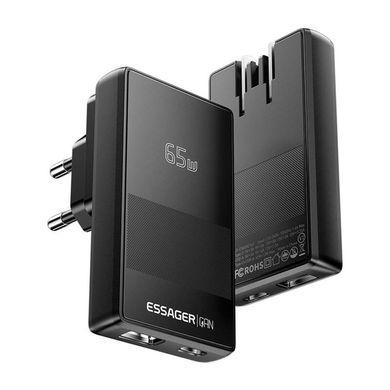 Купити Мережевий зарядний пристрій ESSAGER Ultra Thin Gan 65W 1C1A BLACK