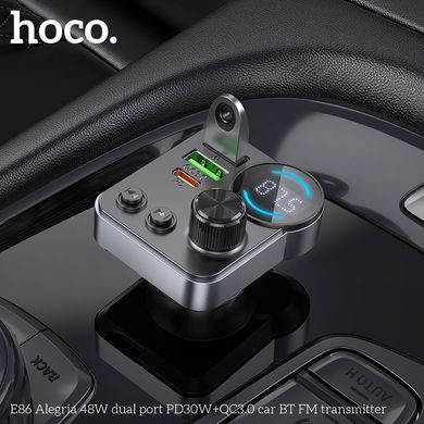 Купити АЗП з FM-модулятором HOCO E86 Alegria 48W dual port PD30W+QC3.0 car BT FM transmitter Black