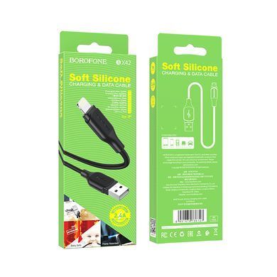 Купити Кабель BOROFONE BX42 USB to iP 2.4A, 1m, силикон, TPE коннекторы, Чёрный