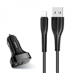 Купити Автомобільний зарядний пристрій Usams Travel Car Charger Kit King Tu Series(U35 IP Cable 1M + C13 Dual USB Car Charger) USB Black