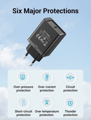 Купити Мережевий зарядний пристрій Vention 1-port USB-C Wall Charger(20W) EU-Plug Black (FADB0-EU)
