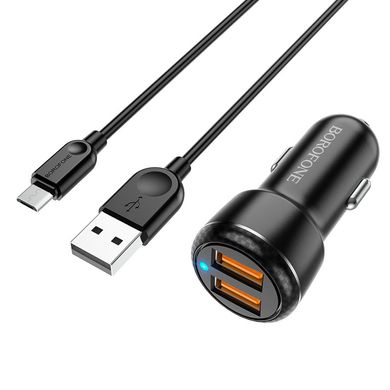 Купити Автомобильное зарядное устройство Borofone BZ17 Core dual port QC3.0 car charger set(Micro) USB-A Black