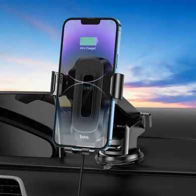 Купити Держатель для мобильного с БЗП HOCO HW3 Wise automatic induction wireless fast charging car holder(center console) Black