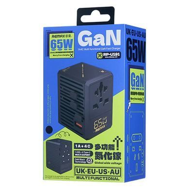 Купити Мережевий зарядний пристрій "REMAX 65W 1A4C Multifunctional GaN Fast Charger RP-U191" Black
