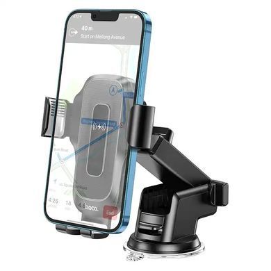 Купити Держатель для мобильного с БЗП HOCO HW3 Wise automatic induction wireless fast charging car holder(center console) Black