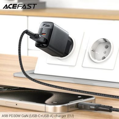 Купити Мережевий зарядний пристрій ACEFAST A98 PD30W GaN (USB-C+USB-A) charger Black