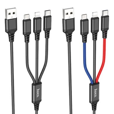 Купити Кабель Hoco X76 USB Micro/Lightning/Type-C 2A 1m Black+Red+Blue