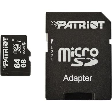 Купити Карта памяти Patriot microSDXC LX Series 64GB Class 10 UHS-I W-10MB/s R-80MB/s +SD-адаптер