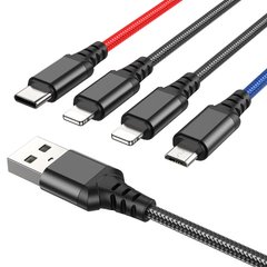 Купити Кабель Hoco X76 USB Micro/2x Lightning/Type-C 2A 1m Black+Red+Blue
