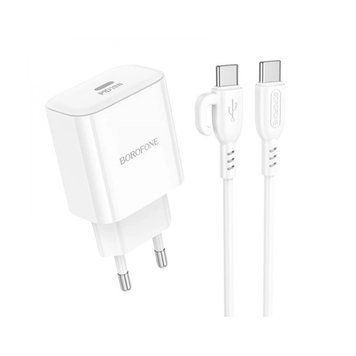 Купити Сет сетевой зарядное устройство BOROFONE BA81A один порт PD20W зарядное устройство (Type-C to Type-C) (EU) Белый