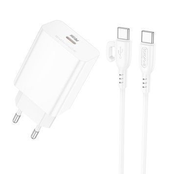 Купити Мережевий зарядний пристрій з кабелем BOROFONE BA21A Pro Long journey single port PD20W charger set(C to C) White