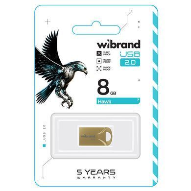 Купити Флеш-накопитель Wibrand USB 2.0 Hawk 8Gb Gold